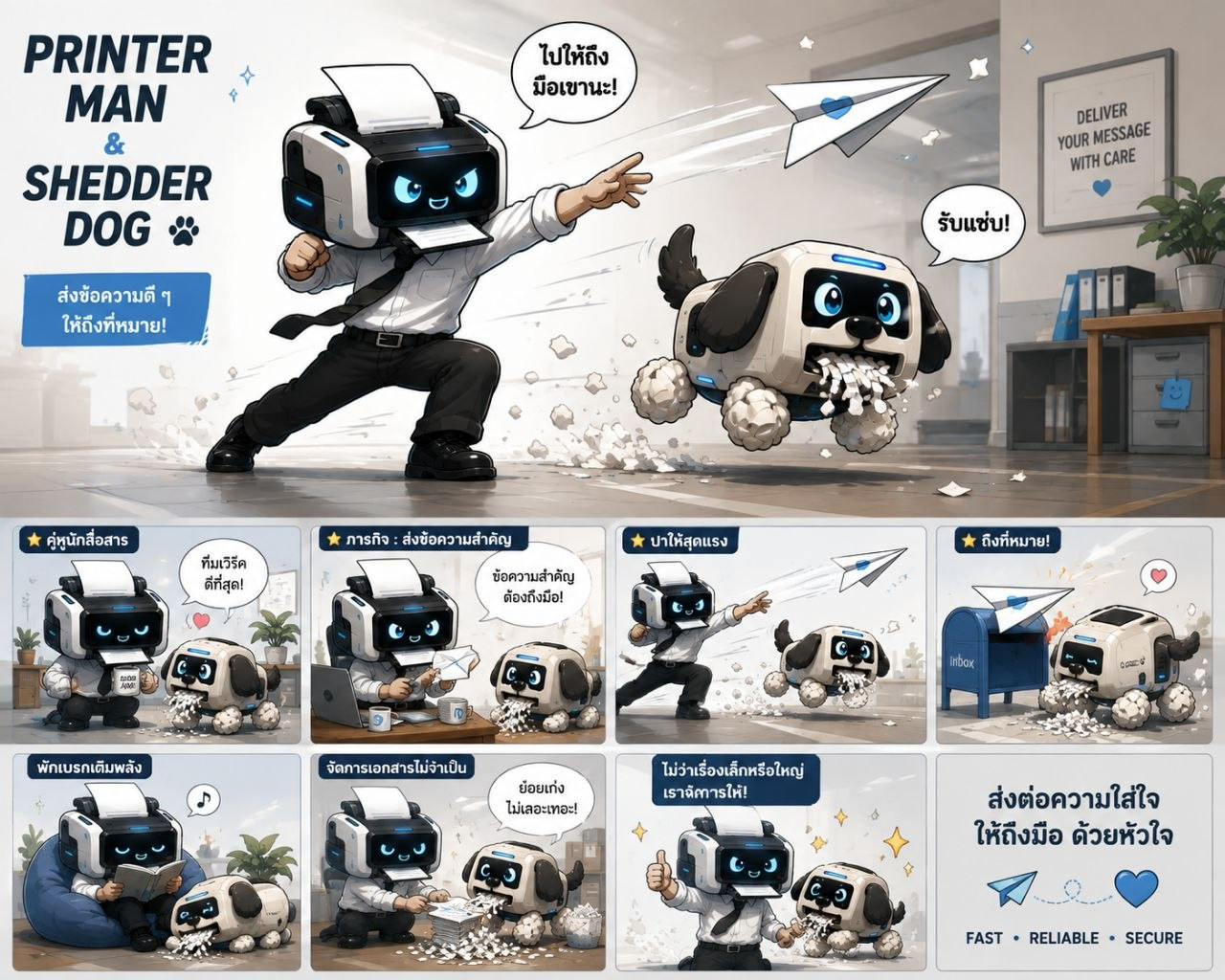 Printer Man และ Shedder Dog — ส่งข้อความดีๆให้ถึงที่หมาย